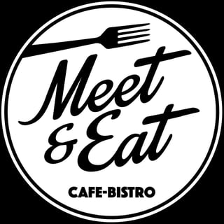 Meet and Eat Cafe-Bistro logo featuring a fork and circular badge design